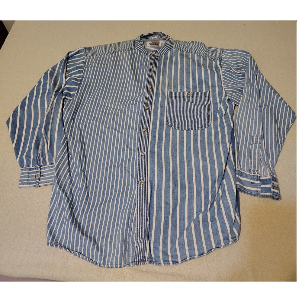 Vtg 80s 90s Cactus Cowboy Western Striped Denim Garth Brooks Button Shirt XL 8‎